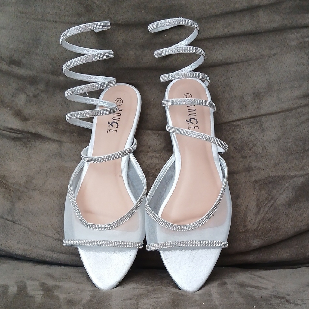 Silver Rhinestone Spiral Strap Women's Sandals